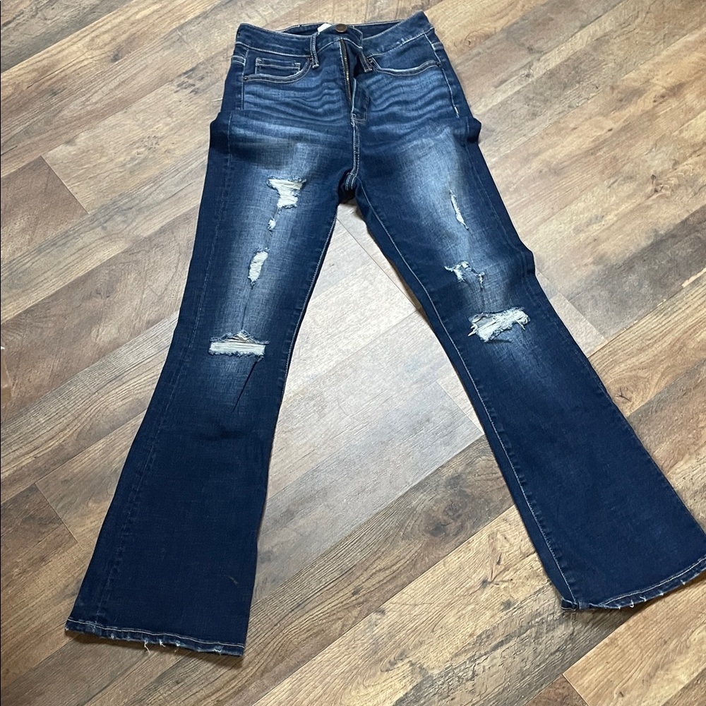 BKE Dark Blue Distressed Flare Jeans